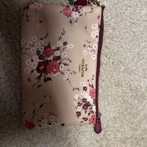 Coach Floral Wristlet - Cream and Red